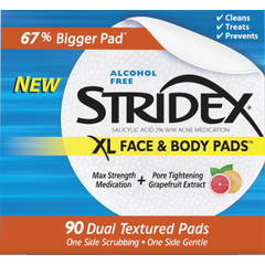 Stridex 2% Salicylic Acid Pads For Body and Face - XL Size - 90 Pads