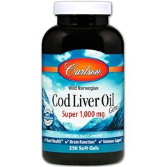 CarlsonLabs Wild Norwegian Cod Liver Oil Gems, 1000mg - 250 softgels