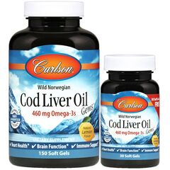 CarlsonLabs Wild Norwegian Cod Liver Oil Gems, 460mg - 150 + 30 softgels