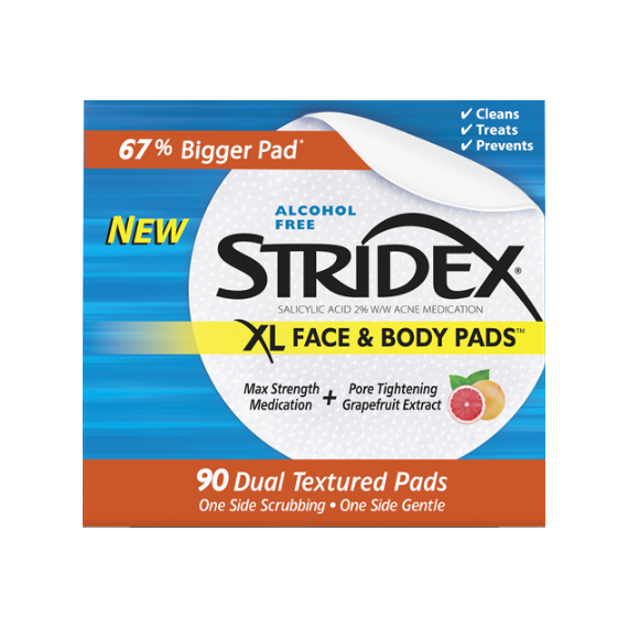 Stridex 2% Salicylic Acid Pads For Body and Face - XL Size - 90 Pads