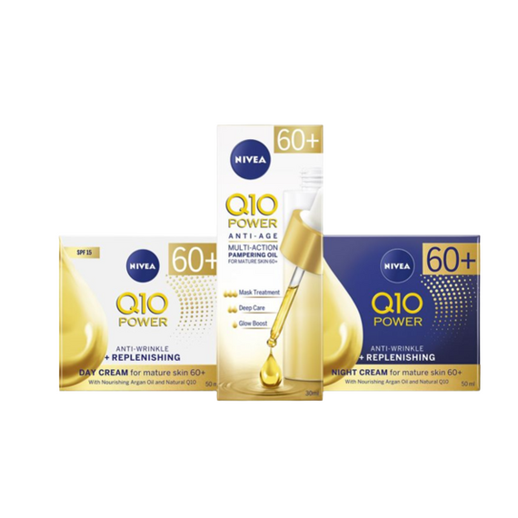 NIVEA Q10 Power 60+ Anti-Wrinkle Face Moisturiser Regime Bundle