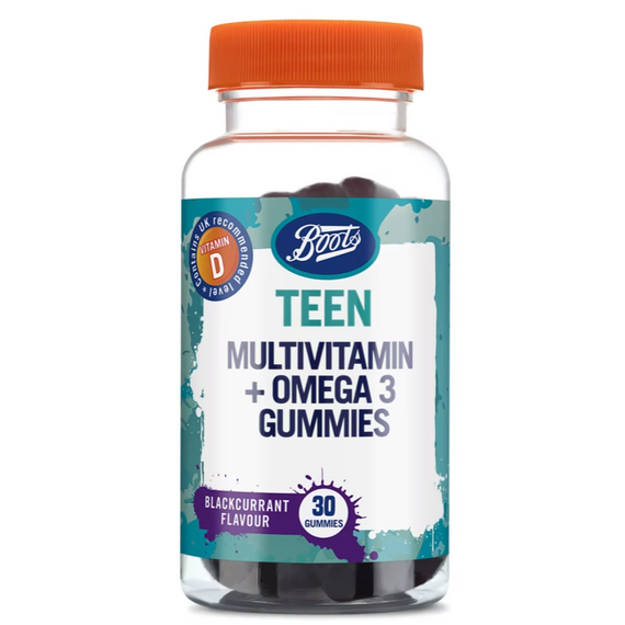 Boots Teen Multivitamin + Omega 3 Gummies - 30 Blackcurrant Gummies
