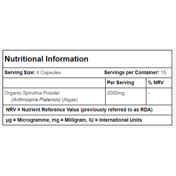 Simplysupplements Organic Spirulina Capsules 500mg 60 Capsules