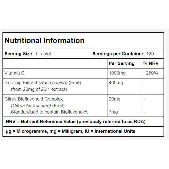 Simplysupplements Vitamin C 1000mg with Rosehip & Citrus Bioflavonoids 120 Tablets