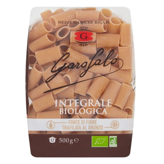 Garofalo Organic Whole Wheat Mezze Maniche Rigate Pasta 500g