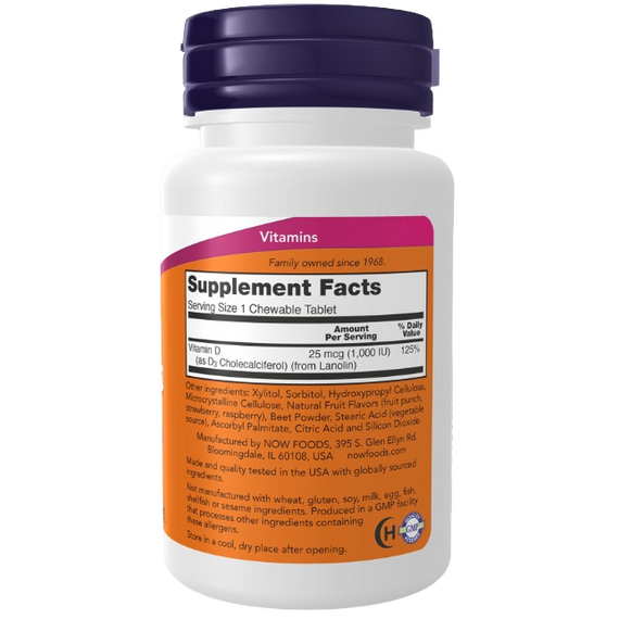 NOW Foods Vitamin D-3 1,000 IU - 180 Chewable