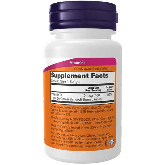 NOW Foods Vitamin D-3 400 IU - 180 Softgels