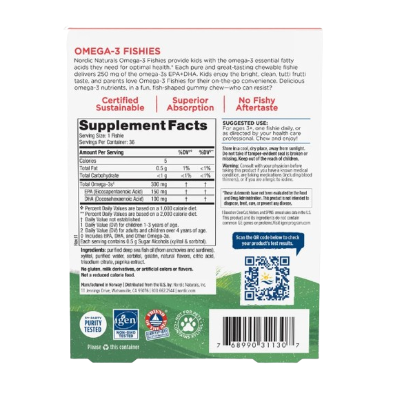 Nordic Naturals Omega-3 Fishies, 300mg Yummy Tutti Frutti Taste - 36 fishies