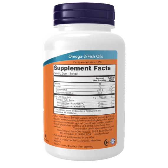 Now Foods Omega-3 Enteric Coated - 90 softgels