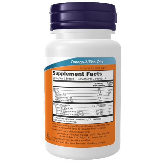 Now Foods Omega-3 Fish Oil - Molecularly Distilled - 200 softgels