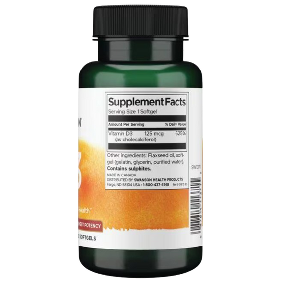 Swanson Vitamin D-3, 5000 IU - 250 softgels