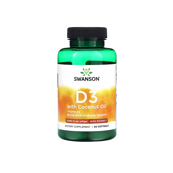 Swanson Vitamin D-3 with Coconut Oil, 2000 IU - 60 softgels