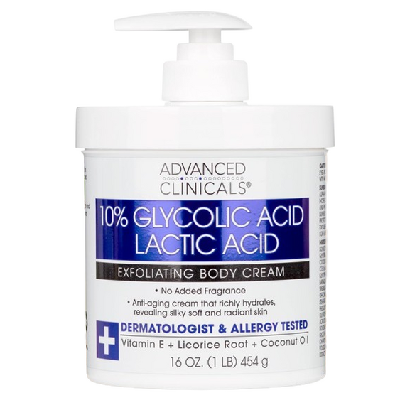 Advanced Clinicals 10% Glycolic Acid + Lactic Acid Body Lotion 16 Oz
