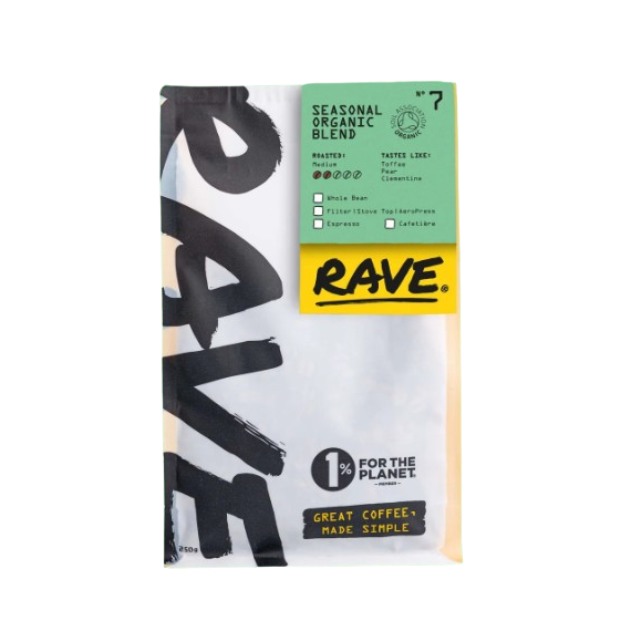 Rave Seasonal Organic Coffee Blend Nº 7 250 grams ( Expresso Grind )