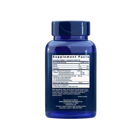Life Extension Super Omega-3 EPA/DHA with Sesame Lignans & Olive Extract - 60 enteric coated softgels