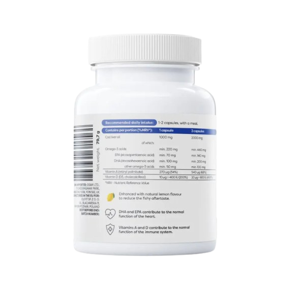 Osavi Norwegian Cod Liver Oil Softgels 1000mg (Lemon) 60 Softgels