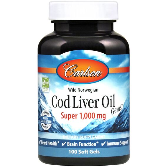 CarlsonLabs Wild Norwegian Cod Liver Oil Gems, 1000mg - 100 softgels