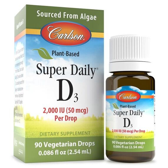 CarlsonLabs Plant-Based Super Daily D3, 2000 IU - 2.54 ml.