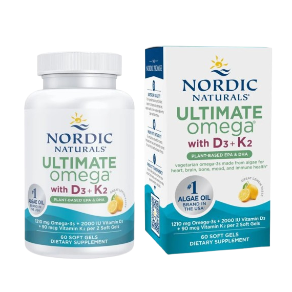 Nordic Naturals Ultimate Omega Plant Based Vitamin with Vitamin D3+K2-60 Vegetarian Soft Gels
